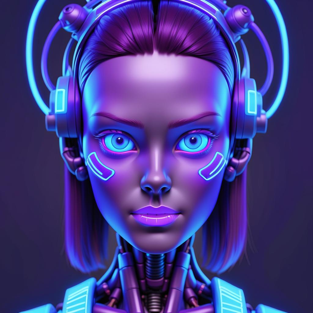  Blue and purple neon, many resumes in head, automation, technology, robotization, website