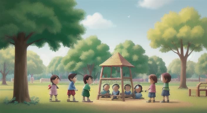  {See the children setting up to play again., Friends forever in the park.