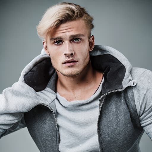 portrait+ style Russian queer fitness model blonde hunk dude face