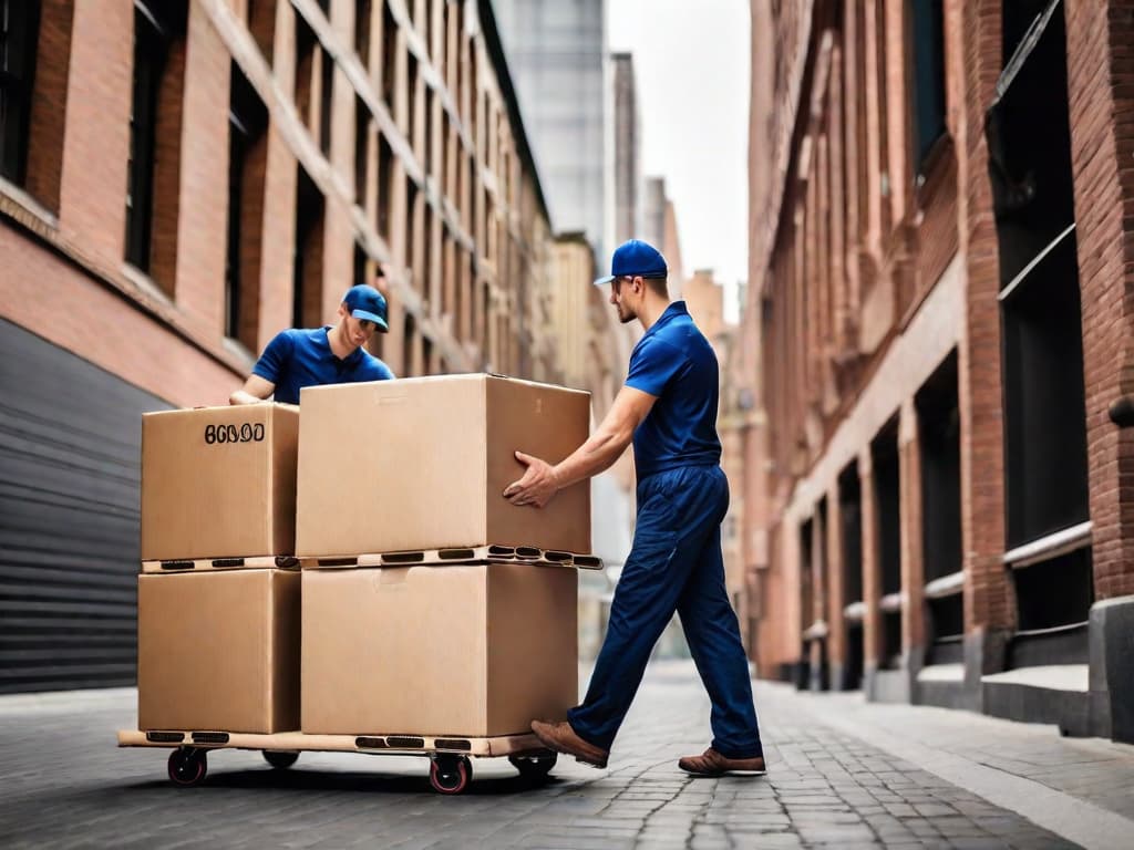  realsitic image of movers carrying cardboard boxes high quality,