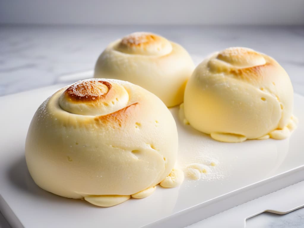  A closeup, ultradetailed image of two perfectly kneaded dough balls side by side on a sleek marble countertop, showcasing the gluten strands stretching and intertwining beautifully. The soft natural light highlights the smooth texture of the dough, emphasizing the importance of gluten in pastry making. hyperrealistic, full body, detailed clothing, highly detailed, cinematic lighting, stunningly beautiful, intricate, sharp focus, f/1. 8, 85mm, (centered image composition), (professionally color graded), ((bright soft diffused light)), volumetric fog, trending on instagram, trending on tumblr, HDR 4K, 8K