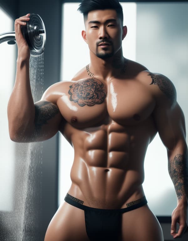  health, muscle, freedom, tattooed Chinese beautiful boy, taking a shower， body，chest hair hyperrealistic, full body, detailed clothing, highly detailed, cinematic lighting, stunningly beautiful, intricate, sharp focus, f/1. 8, 85mm, (centered image composition), (professionally color graded), ((bright soft diffused light)), volumetric fog, trending on instagram, trending on tumblr, HDR 4K, 8K