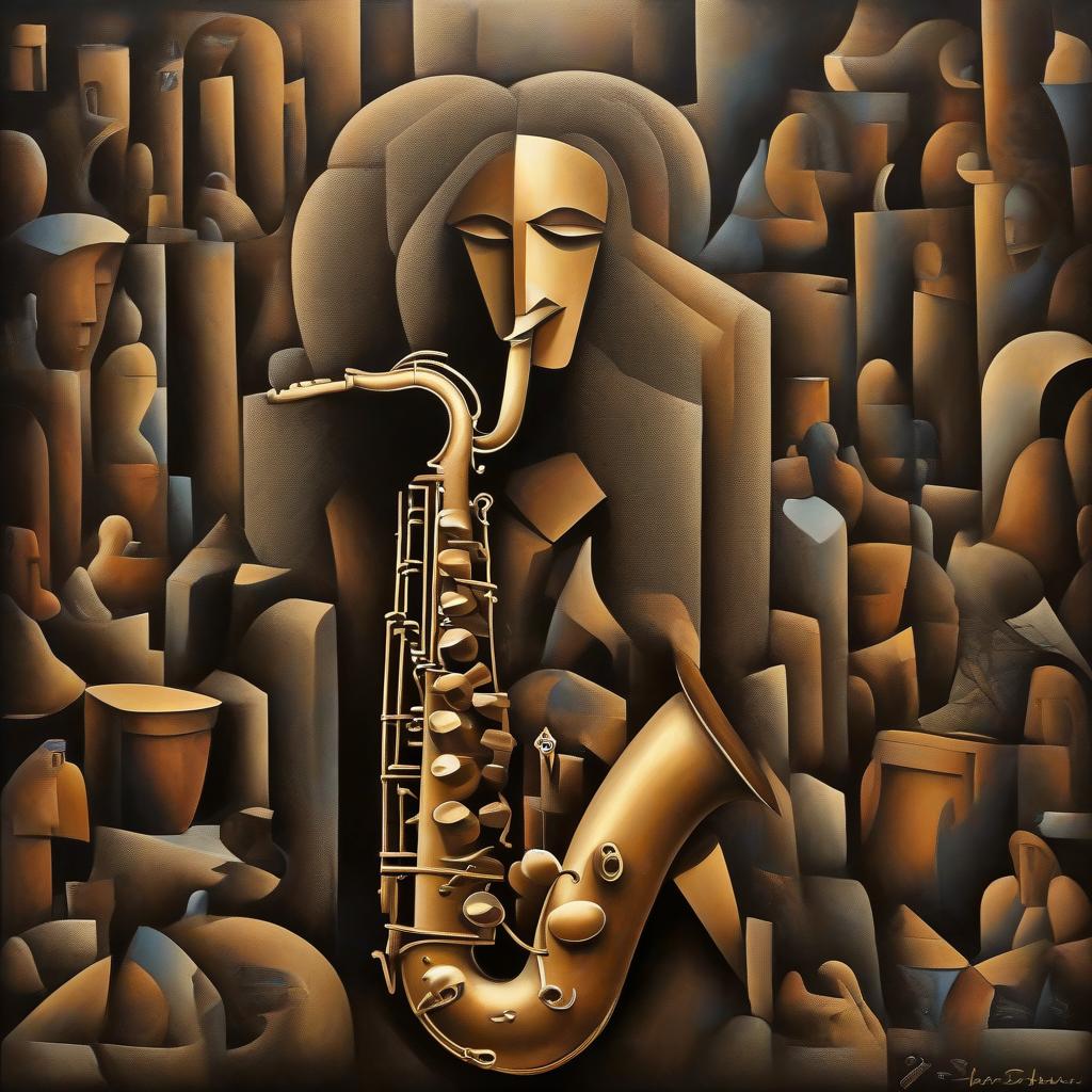  film noir style Drawing, Cubism, Granular "Lisa's Sax", Spring, magic realism art, (surrealism art by Bridget Bate Tichenor:1.0) , Surrealist, dreamlike, symbolic, Mexican, asymmetrical, rich deep colors, deep rich colors, surreal, polished, deep aesthetic, professional fine composition . monochrome, high contrast, dramatic shadows, 1940s style, mysterious, cinematic hyperrealistic, full body, detailed clothing, highly detailed, cinematic lighting, stunningly beautiful, intricate, sharp focus, f/1. 8, 85mm, (centered image composition), (professionally color graded), ((bright soft diffused light)), volumetric fog, trending on instagram, trending on tumblr, HDR 4K, 8K