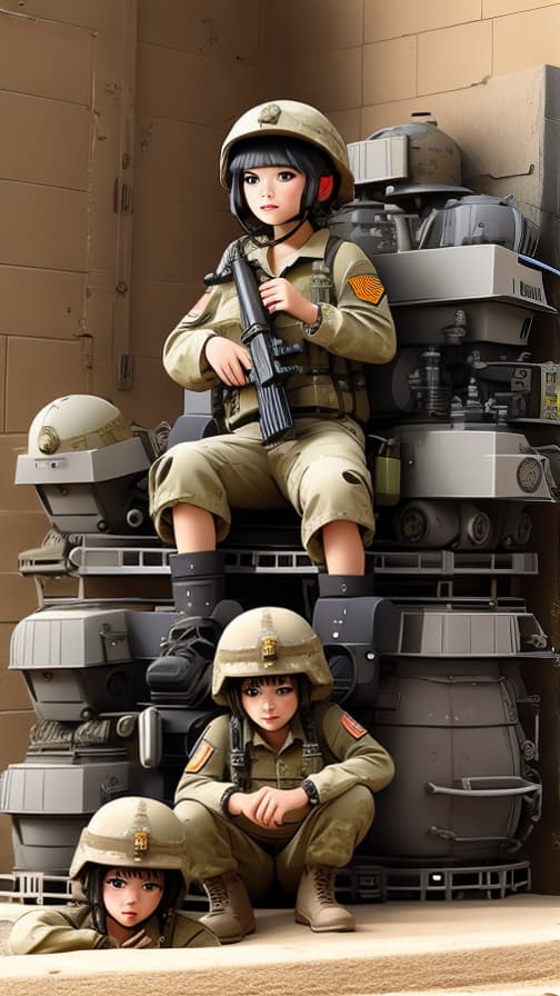  Three heads U.S. soldier equipment machine gun army equipment girl cute