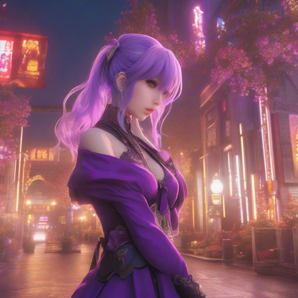  A beautiful anime girl in purple tones, in an unusual pose. hyperrealistic, full body, detailed clothing, highly detailed, cinematic lighting, stunningly beautiful, intricate, sharp focus, f/1. 8, 85mm, (centered image composition), (professionally color graded), ((bright soft diffused light)), volumetric fog, trending on instagram, trending on tumblr, HDR 4K, 8K