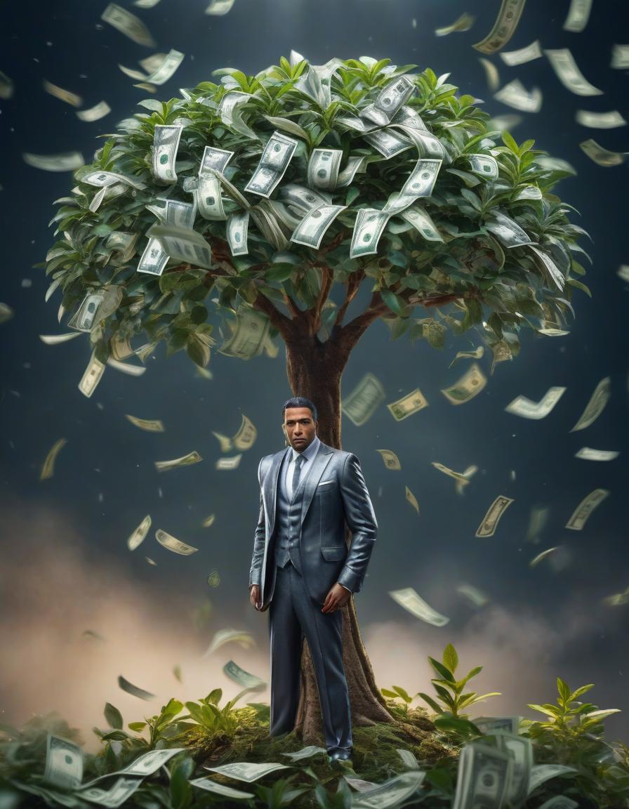  Money tree with dollars instead of leaves hyperrealistic, full body, detailed clothing, highly detailed, cinematic lighting, stunningly beautiful, intricate, sharp focus, f/1. 8, 85mm, (centered image composition), (professionally color graded), ((bright soft diffused light)), volumetric fog, trending on instagram, trending on tumblr, HDR 4K, 8K