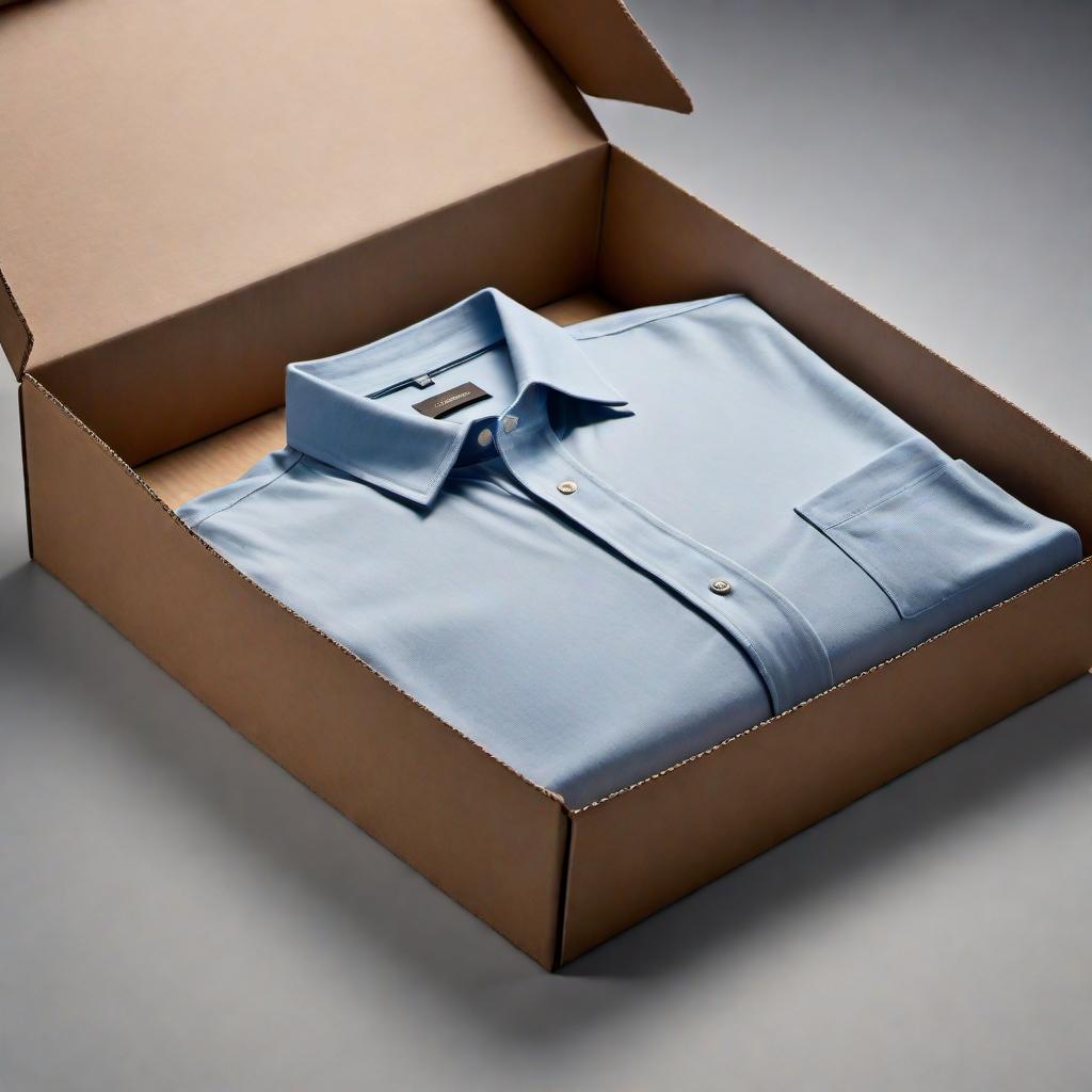  a neatly folded plain vintage tee shirt placed inside an open cardboard box shown in the provided image hyperrealistic, full body, detailed clothing, highly detailed, cinematic lighting, stunningly beautiful, intricate, sharp focus, f/1. 8, 85mm, (centered image composition), (professionally color graded), ((bright soft diffused light)), volumetric fog, trending on instagram, trending on tumblr, HDR 4K, 8K