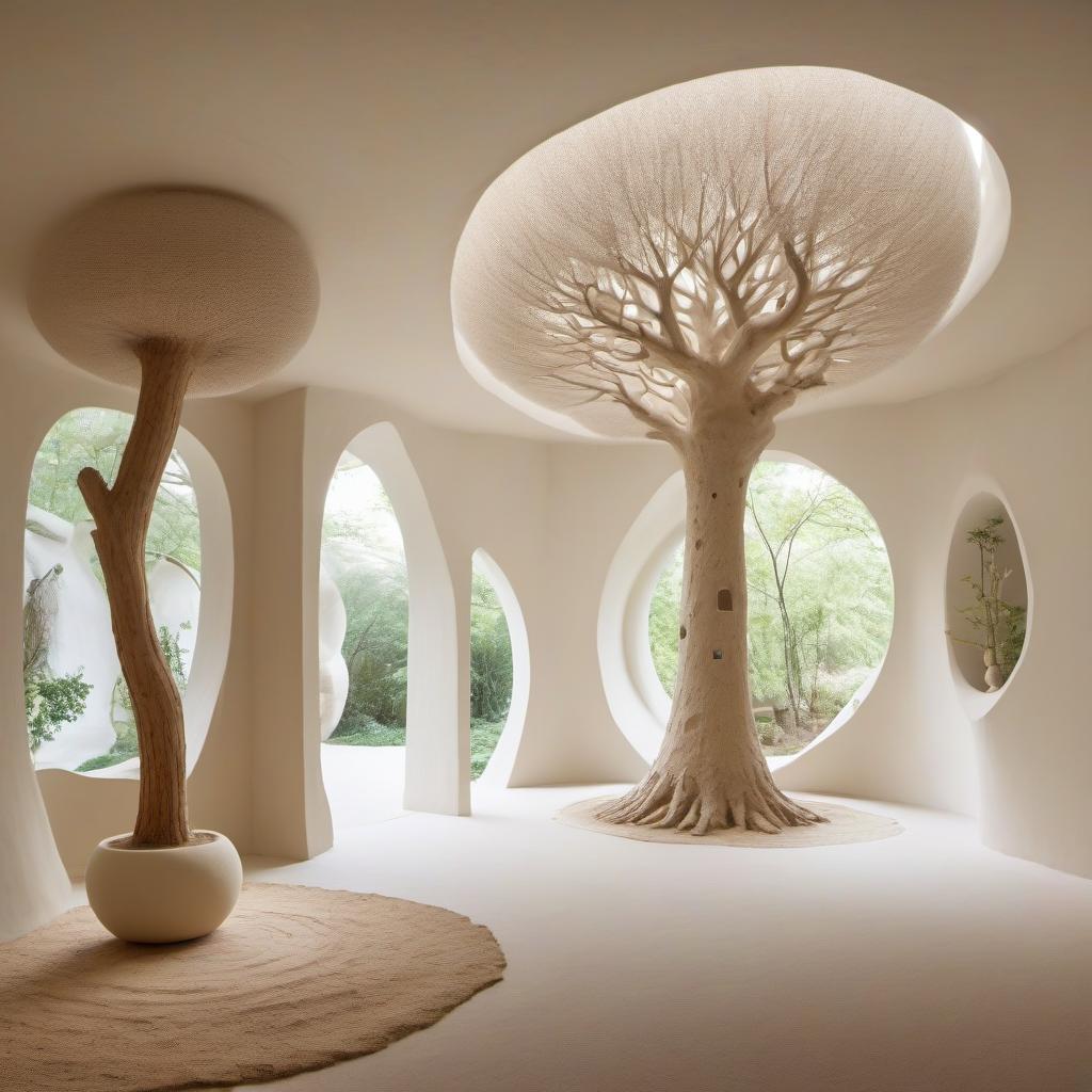  fighting game style The space within a house made of white clay, without any corners. The house is formed by: a tree trunk that sends live branches with leaves into the house and the white clay that forms the walls and floor. The walls and floor have merged into each other, as if the house is a spherical object. The combination of clay and tree creates a living structure that flowers with green leaves on the living branches. Along the walls from the ceiling and the floor, branches extend, creating some sort of natural shelves, cupboards, wardrobes, beds, and tables. Everything looks like a creation of nature itself not a human. The house is like a wooden manor a cozy home made by God from the Tree of Life. . dynamic, vibrant, action pa hyperrealistic, full body, detailed clothing, highly detailed, cinematic lighting, stunningly beautiful, intricate, sharp focus, f/1. 8, 85mm, (centered image composition), (professionally color graded), ((bright soft diffused light)), volumetric fog, trending on instagram, trending on tumblr, HDR 4K, 8K