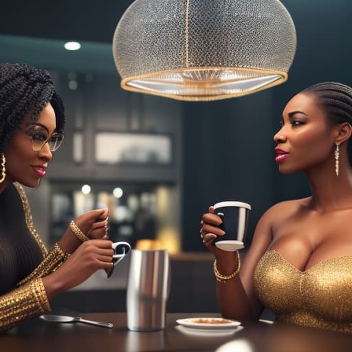  (black people sitting at table having coffee), photorealistic, highly detailed, 4k, high quality hyperrealistic, full body, detailed clothing, highly detailed, cinematic lighting, stunningly beautiful, intricate, sharp focus, f/1. 8, 85mm, (centered image composition), (professionally color graded), ((bright soft diffused light)), volumetric fog, trending on instagram, trending on tumblr, HDR 4K, 8K