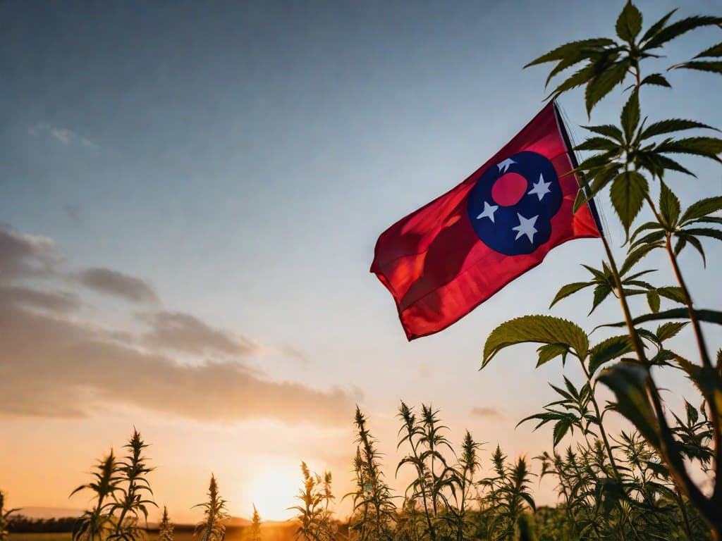  A close-up photo of a wilted cannabis plant with the Kansas state flag in the background, symbolizing the disappointment of advocates for medicinal cannabis after the Senate blocked the proposal for 2024. digital art, ilustration hyperrealistic, full body, detailed clothing, highly detailed, cinematic lighting, stunningly beautiful, intricate, sharp focus, f/1. 8, 85mm, (centered image composition), (professionally color graded), ((bright soft diffused light)), volumetric fog, trending on instagram, trending on tumblr, HDR 4K, 8K