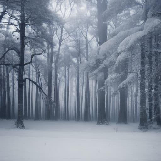  Mysterious atmosphere Snowy forest. Light gray clouds. Beautiful. Sparkling