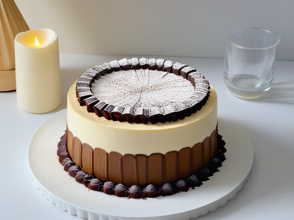  A closeup, ultradetailed image of a decadent tiramisu dessert served in a modern, elegant café setting. The dessert features layers of espressosoaked ladyfingers, creamy mascarpone cheese, and a dusting of rich cocoa powder on top. The lighting is soft yet highlighting the textures of the dessert, showcasing the intricate details of the dish, including delicate coffee beans and chocolate shavings as garnish. The image captures the essence of indulgence and sophistication, perfect for the theme of exploring new dimensions of flavor in coffee and pastry. hyperrealistic, full body, detailed clothing, highly detailed, cinematic lighting, stunningly beautiful, intricate, sharp focus, f/1. 8, 85mm, (centered image composition), (professionally color graded), ((bright soft diffused light)), volumetric fog, trending on instagram, trending on tumblr, HDR 4K, 8K