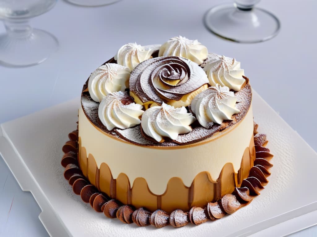  An ultradetailed closeup image of a Mont Blanc dessert with layers of chestnut cream, meringue, and a delicate dusting of powdered sugar on top. The chestnut cream is piped elegantly to create a swirl pattern, showcasing the smooth texture of the dessert. The meringue is perfectly browned, adding a touch of caramelization to the overall presentation. The image captures the intricate details and textures of the dessert, highlighting its delicious and visually appealing qualities. hyperrealistic, full body, detailed clothing, highly detailed, cinematic lighting, stunningly beautiful, intricate, sharp focus, f/1. 8, 85mm, (centered image composition), (professionally color graded), ((bright soft diffused light)), volumetric fog, trending on instagram, trending on tumblr, HDR 4K, 8K