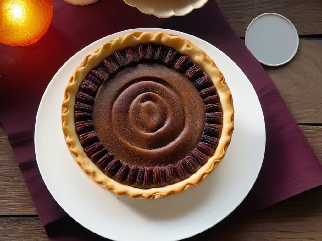  A stunning minimalistic image of a beautifully crafted Canadian maple syrupinfused butter tart, perfectly balanced on a sleek, modern white plate. The golden, gooey filling is delicately bubbling, with a subtle sheen catching the light, showcasing the rich, decadent texture. The flaky pastry shell is perfectly crimped and golden brown, offering a tempting contrast to the luscious filling. The background is a soft, blurred gradient of warm hues, enhancing the focus on this iconic Canadian dessert. hyperrealistic, full body, detailed clothing, highly detailed, cinematic lighting, stunningly beautiful, intricate, sharp focus, f/1. 8, 85mm, (centered image composition), (professionally color graded), ((bright soft diffused light)), volumetric fog, trending on instagram, trending on tumblr, HDR 4K, 8K