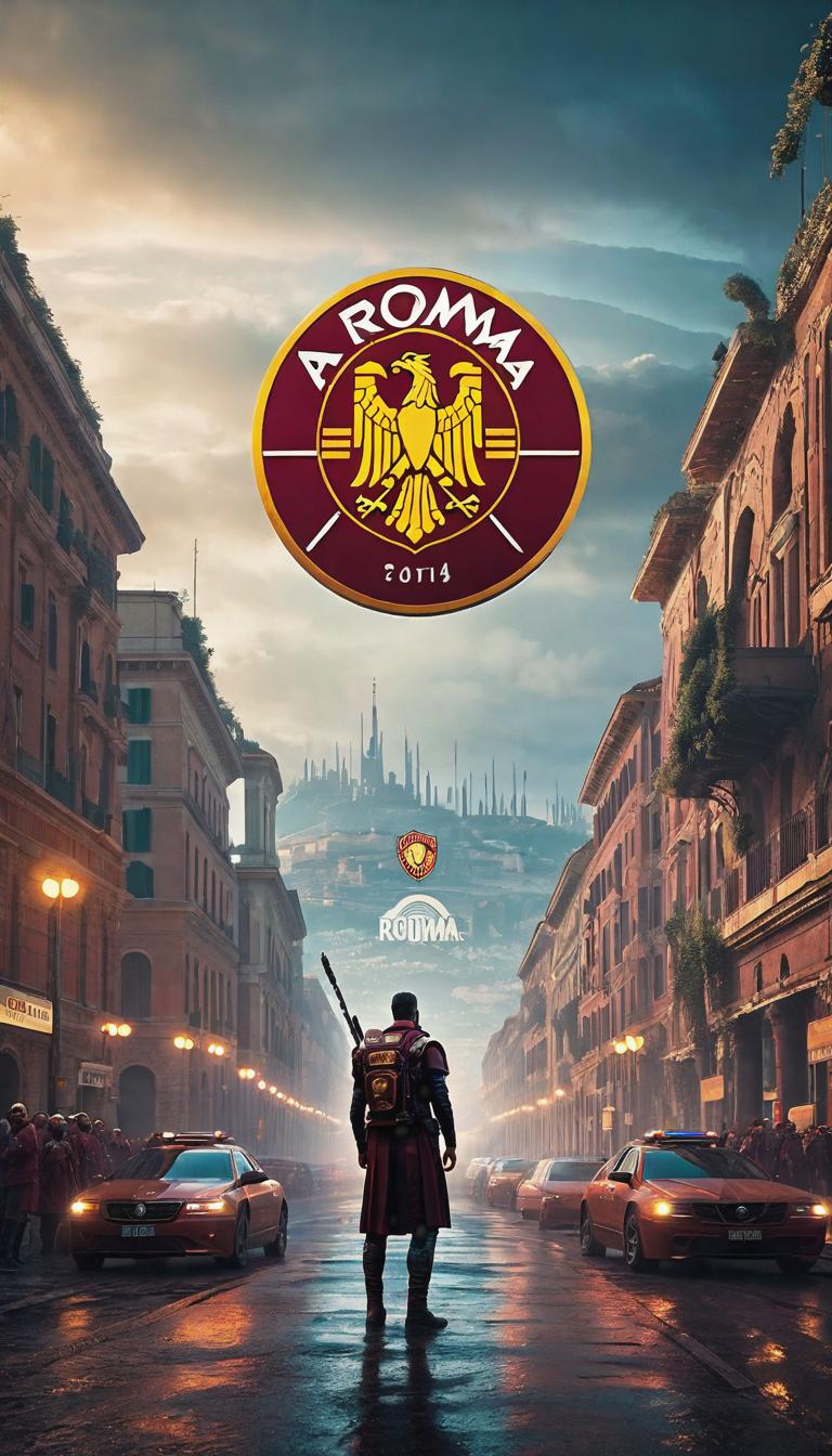  Cyberpunk style depiction of As Roma logo. The scene is set in a world where technology has advanced, but society and human conditions have not, creating a gritty, dystopian atmosphere. hyperrealistic, full body, detailed clothing, highly detailed, cinematic lighting, stunningly beautiful, intricate, sharp focus, f/1. 8, 85mm, (centered image composition), (professionally color graded), ((bright soft diffused light)), volumetric fog, trending on instagram, trending on tumblr, HDR 4K, 8K