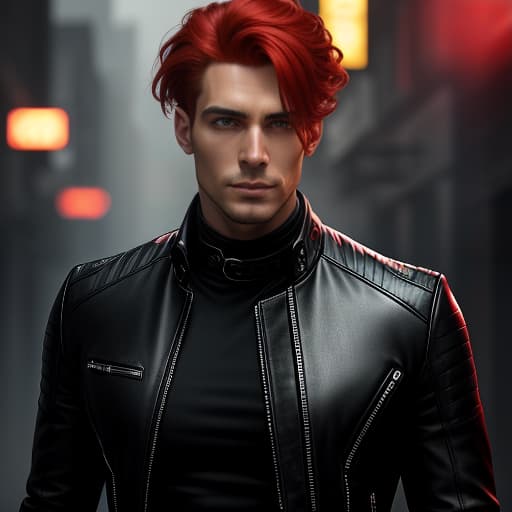  A man, clean shaven face, red hair, black leather jacket. hyperrealistic, full body, detailed clothing, highly detailed, cinematic lighting, stunningly beautiful, intricate, sharp focus, f/1. 8, 85mm, (centered image composition), (professionally color graded), ((bright soft diffused light)), volumetric fog, trending on instagram, trending on tumblr, HDR 4K, 8K