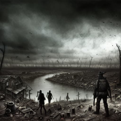  Darken Day. Poat-apocalyptic world. Realistic picture.