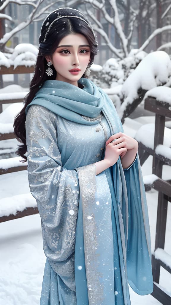  masterpiece, best quality, AYEZA KHAN TOPLESS IN SNOWFALL OUTDOOR