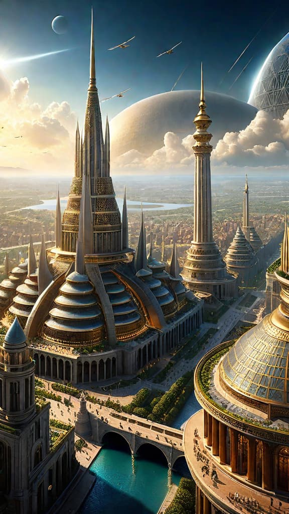  (A sprawling, awe inspiring city featuring grand, ornate buildings and structures powered by advanced atmospheric energy technology. Soaring domes, arches, and spires dot the skyline, hinting at the Tartarians' mastery of frequency manipulation and architectural feats. In the foreground, wealthy industrialists and influential elites conspire, orchestrating a plan to erase this remarkable civilization from history, determined to maintain the status quo of energy scarcity and oil industry dominance.) hyperrealistic, full body, detailed clothing, highly detailed, cinematic lighting, stunningly beautiful, intricate, sharp focus, f/1. 8, 85mm, (centered image composition), (professionally color graded), ((bright soft diffused light)), volumetric fog, trending on instagram, trending on tumblr, HDR 4K, 8K