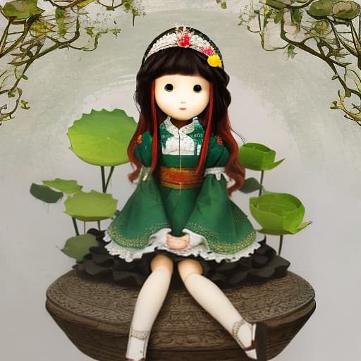  A doll sitting on a lotus flower,