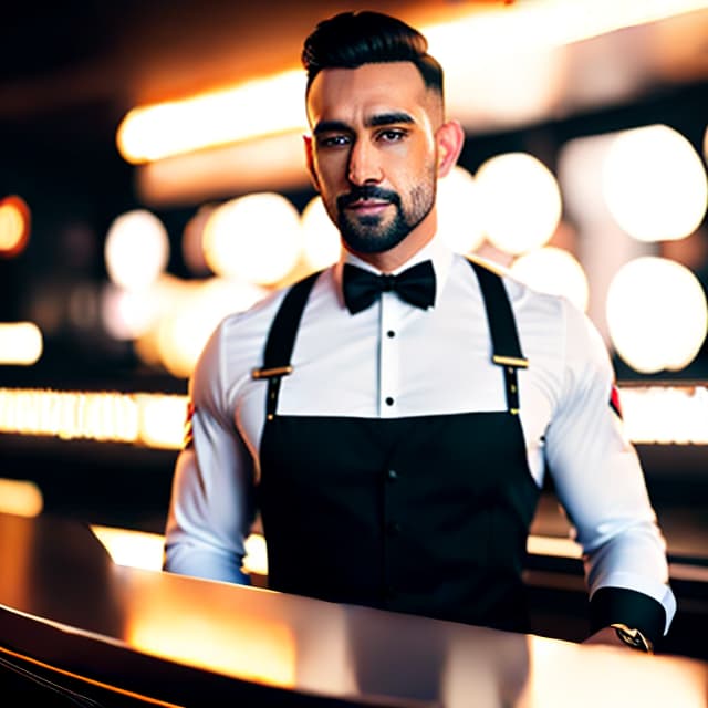  Reality, portrait, kind, guards, bartender, eye box, contemporary realism hyperrealistic, full body, detailed clothing, highly detailed, cinematic lighting, stunningly beautiful, intricate, sharp focus, f/1. 8, 85mm, (centered image composition), (professionally color graded), ((bright soft diffused light)), volumetric fog, trending on instagram, trending on tumblr, HDR 4K, 8K