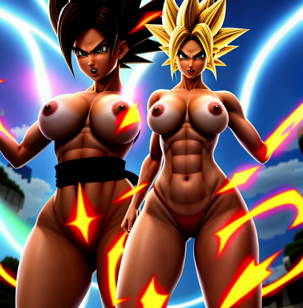  ((foto de cuerpo completo, pie plano, cuerpo recto)), ((laura {Super Super Saiyan mujer con grandes pechos})), ((lleva puesto son goku+Los disfraces de ella son extremadamente ajustados a su cuerpo.))