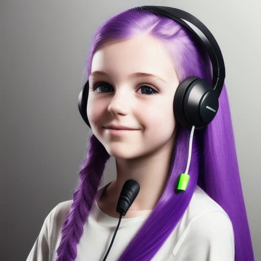  girl with long purple hair with gaming headphones