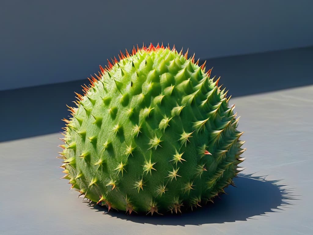  An ultradetailed image of a perfectly ripe higo chumbo fruit, showcasing its vibrant green skin covered in tiny prickly spines, against a stark white background. The focus is on the intricate details of the fruit's texture, with the sunlight casting soft shadows to highlight its natural beauty and freshness. hyperrealistic, full body, detailed clothing, highly detailed, cinematic lighting, stunningly beautiful, intricate, sharp focus, f/1. 8, 85mm, (centered image composition), (professionally color graded), ((bright soft diffused light)), volumetric fog, trending on instagram, trending on tumblr, HDR 4K, 8K