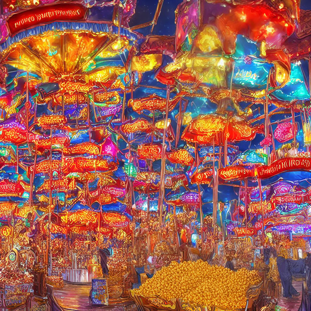  A masterpiece of a ((vendor's stand)) selling ((popcorn)) and ((cotton candy)) in a vibrant carnival setting. The artwork showcases the best quality, with 8k resolution and ultra-detailed elements. The main subject of the scene is a ((crowded)) vendor's stand filled with colorful treats. The stand is adorned with whimsical decorations and signage, attracting a large crowd. Surrounding the stand, there are children ((excitedly)) reaching for their favorite snacks. In the background, the bustling carnival atmosphere is enhanced by bright lights, ((ferris wheel)), and ((carousel)). The scene is illuminated by a warm evening glow, casting a beautiful array of colors on the vibrant treats and people's joyful expressions. hyperrealistic, full body, detailed clothing, highly detailed, cinematic lighting, stunningly beautiful, intricate, sharp focus, f/1. 8, 85mm, (centered image composition), (professionally color graded), ((bright soft diffused light)), volumetric fog, trending on instagram, trending on tumblr, HDR 4K, 8K