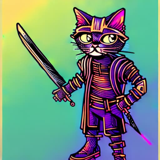nvinkpunk futuristic cat warrior with a sword and laser gun