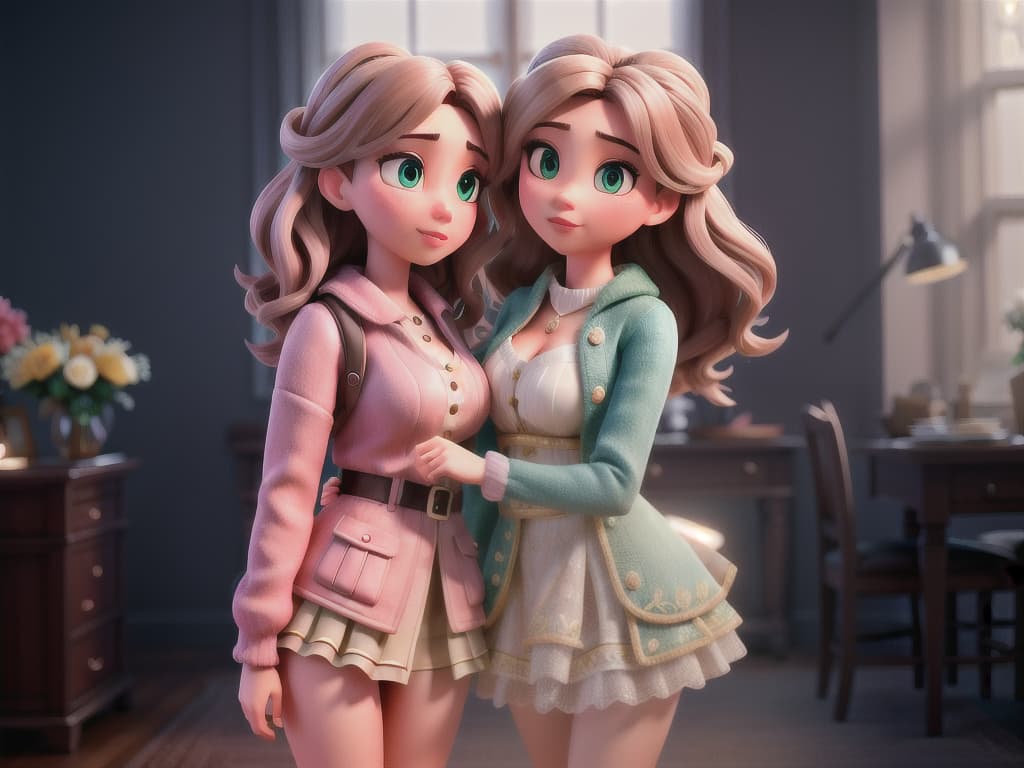  Girls kissing hyperrealistic, full body, detailed clothing, highly detailed, cinematic lighting, stunningly beautiful, intricate, sharp focus, f/1. 8, 85mm, (centered image composition), (professionally color graded), ((bright soft diffused light)), volumetric fog, trending on instagram, trending on tumblr, HDR 4K, 8K