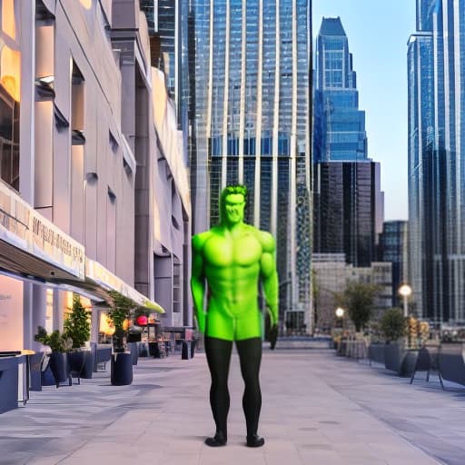 lnkdn photography hulk hyperrealistic, full body, detailed clothing, highly detailed, cinematic lighting, stunningly beautiful, intricate, sharp focus, f/1. 8, 85mm, (centered image composition), (professionally color graded), ((bright soft diffused light)), volumetric fog, trending on instagram, trending on tumblr, HDR 4K, 8K