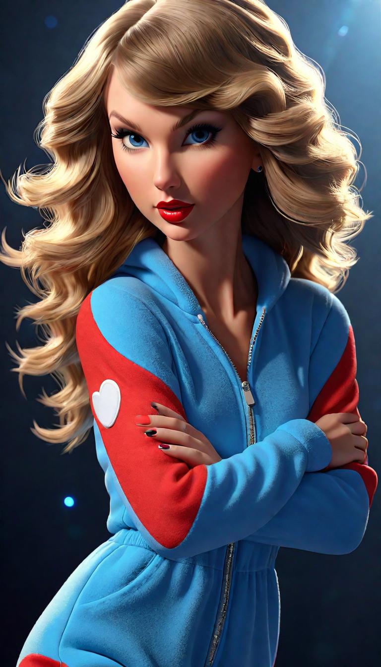  Professional 3D model of Taylor Swift in onesie pajamas . Rendered with Octane, the model is highly detailed,dramatic lighting. hyperrealistic, full body, detailed clothing, highly detailed, cinematic lighting, stunningly beautiful, intricate, sharp focus, f/1. 8, 85mm, (centered image composition), (professionally color graded), ((bright soft diffused light)), volumetric fog, trending on instagram, trending on tumblr, HDR 4K, 8K