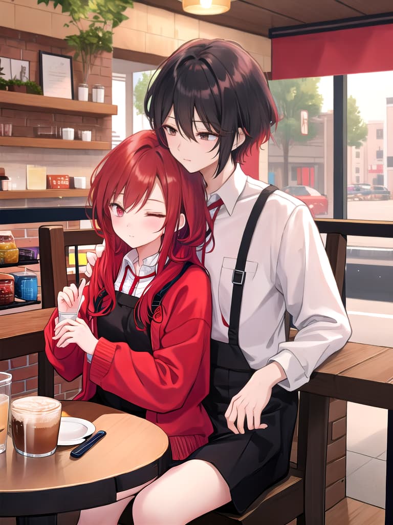  Red haired boy falls asleep on date in coffee shop with his black haired boyfriend
