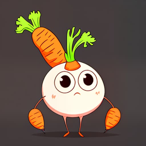  Cartoon carrot with big eyes stands dark background