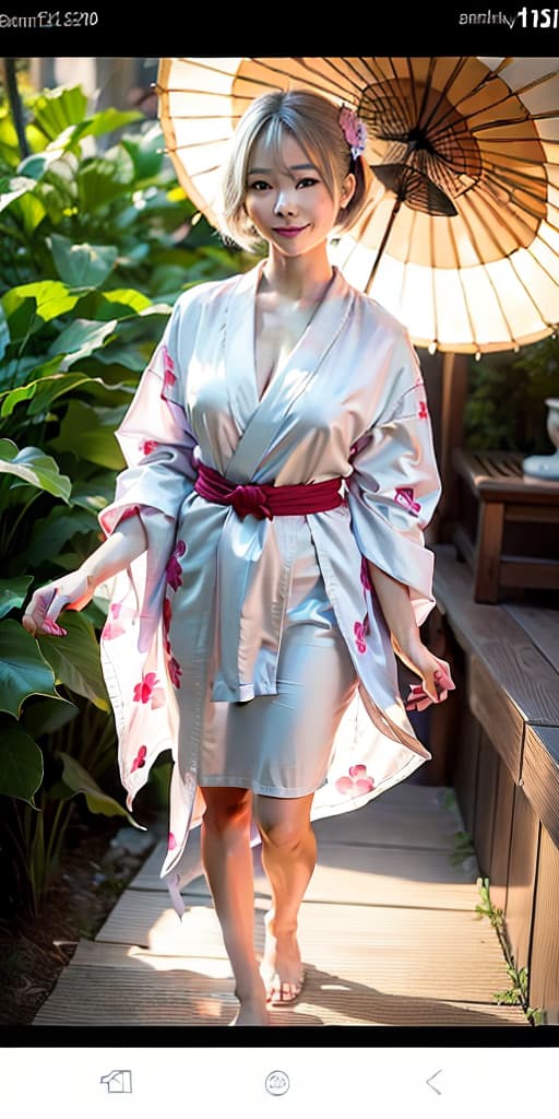  The kimono is large and the beautiful smile is attractive, J cup glossy hair shortcut light silver fascinating hair, (Masterpiece, BestQuality:1.3), (ultra detailed:1.2), (hyperrealistic:1.3), (RAW photo:1.2),High detail RAW color photo, professional photograph, (Photorealistic:1.4), (realistic:1.4), ,professional lighting, (japanese), beautiful face, (realistic face)