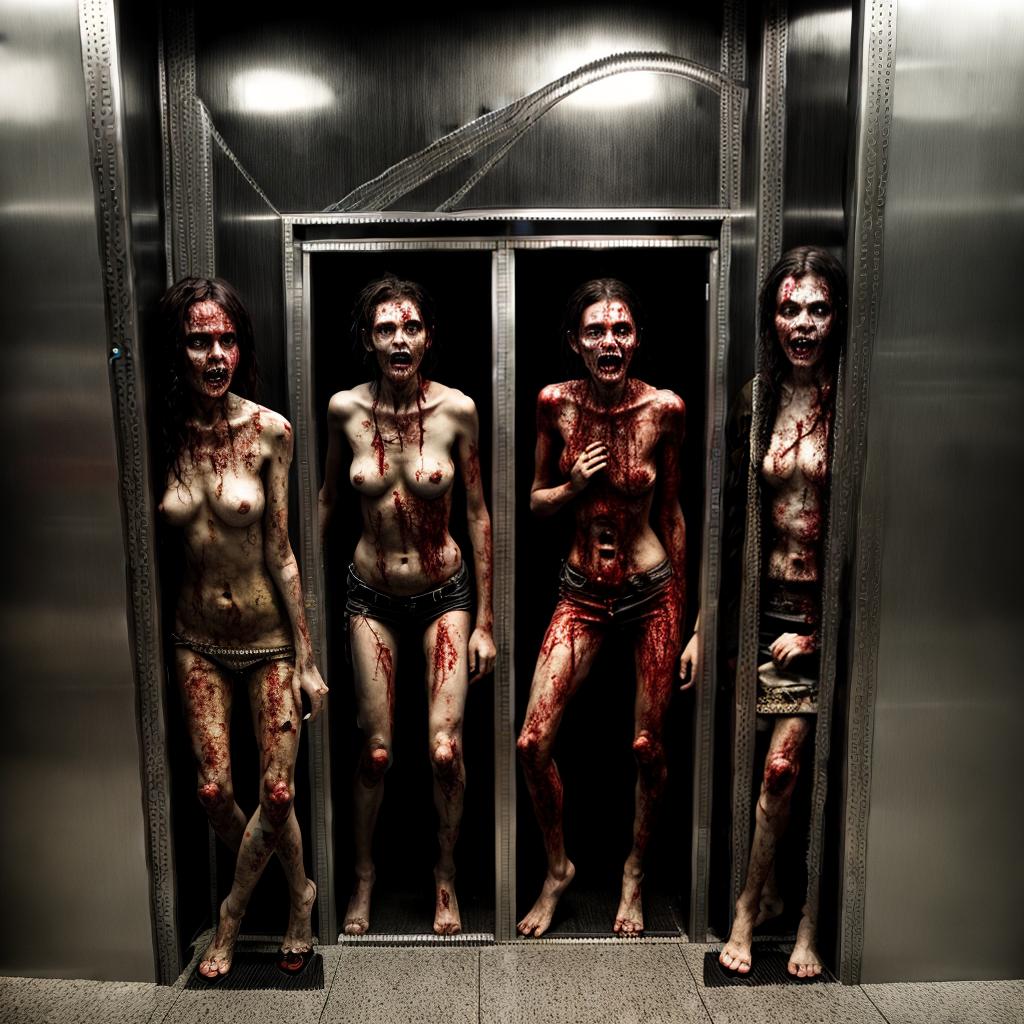  Zombies in a elevator, best quality, masterpiece