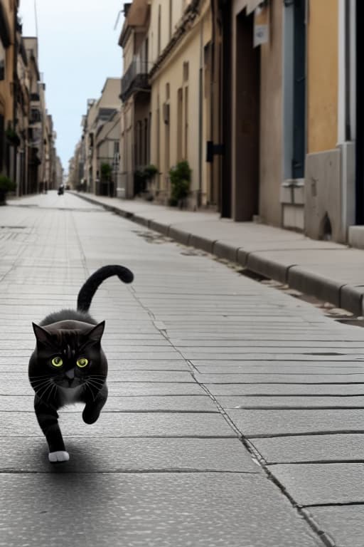  A cat running down the street