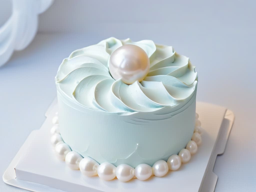  An ultradetailed closeup photograph of a single delicate sugar pearl sitting atop a perfectly piped swirl of glossy white frosting on a pristine white cake, showcasing the intricate details and shimmering texture of the pearl against the smooth backdrop, capturing the essence of elegance and precision in pastry decoration. hyperrealistic, full body, detailed clothing, highly detailed, cinematic lighting, stunningly beautiful, intricate, sharp focus, f/1. 8, 85mm, (centered image composition), (professionally color graded), ((bright soft diffused light)), volumetric fog, trending on instagram, trending on tumblr, HDR 4K, 8K