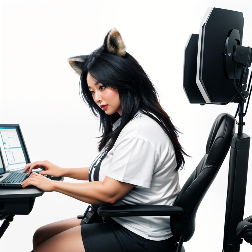  raccoon sitting in gaming chair front a computer on desktop, ((semi anthropomorphic)),(full body), tail, belly, sitting, fat, (chubby), (((white background))), solo, desktop, gaming chair, side view,  [[[clothes]]] hyperrealistic, full body, detailed clothing, highly detailed, cinematic lighting, stunningly beautiful, intricate, sharp focus, f/1. 8, 85mm, (centered image composition), (professionally color graded), ((bright soft diffused light)), volumetric fog, trending on instagram, trending on tumblr, HDR 4K, 8K