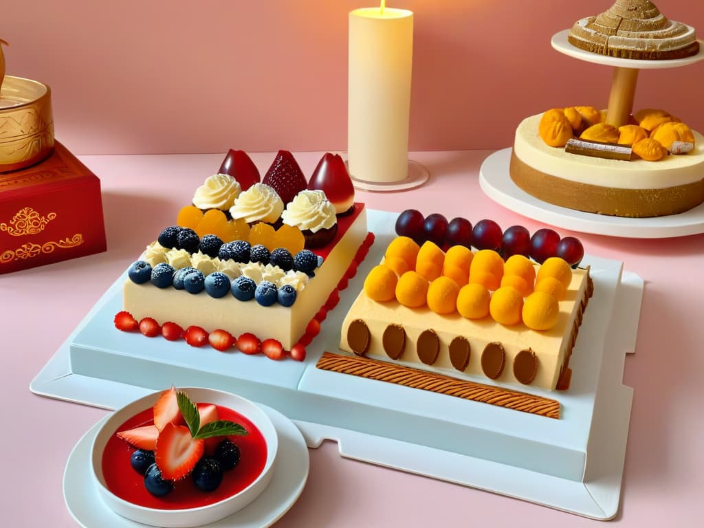  A vibrant, minimalistic image of a beautifully decorated table showcasing a variety of traditional desserts from different countries around the world. Each dessert is elegantly presented on unique serving dishes, highlighting the diversity of postres en celebraciones de independencia. The color palette is rich and inviting, with soft lighting that enhances the textures and details of the sweets. The image exudes a sense of cultural richness and celebration, perfectly complementing the informative tone of the article. hyperrealistic, full body, detailed clothing, highly detailed, cinematic lighting, stunningly beautiful, intricate, sharp focus, f/1. 8, 85mm, (centered image composition), (professionally color graded), ((bright soft diffused light)), volumetric fog, trending on instagram, trending on tumblr, HDR 4K, 8K