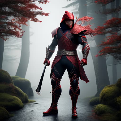  ninja com aparência de reptiliano vermelho hyperrealistic, full body, detailed clothing, highly detailed, cinematic lighting, stunningly beautiful, intricate, sharp focus, f/1. 8, 85mm, (centered image composition), (professionally color graded), ((bright soft diffused light)), volumetric fog, trending on instagram, trending on tumblr, HDR 4K, 8K