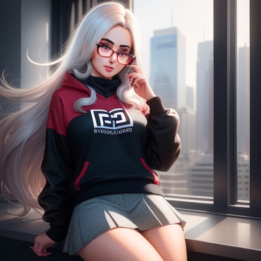  Sniperwolf wearing short skirt and glasses, hyperrealistic, high quality, highly detailed, perfect lighting, intricate, sharp focus, f/1. 8, 85mm, (centered image composition), (professionally color graded), ((bright soft diffused light)), trending on instagram, HDR 4K, 8K