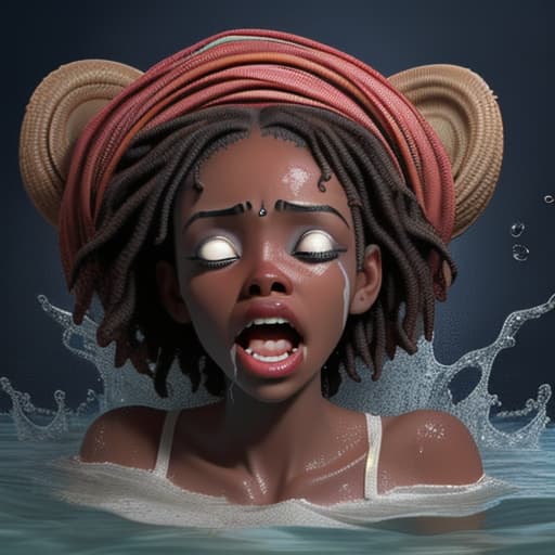  african woman's face drowning in the water she's screaming and panic