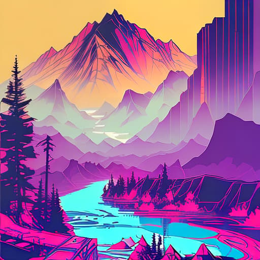 nvinkpunk Whimsical mountains with trees and water