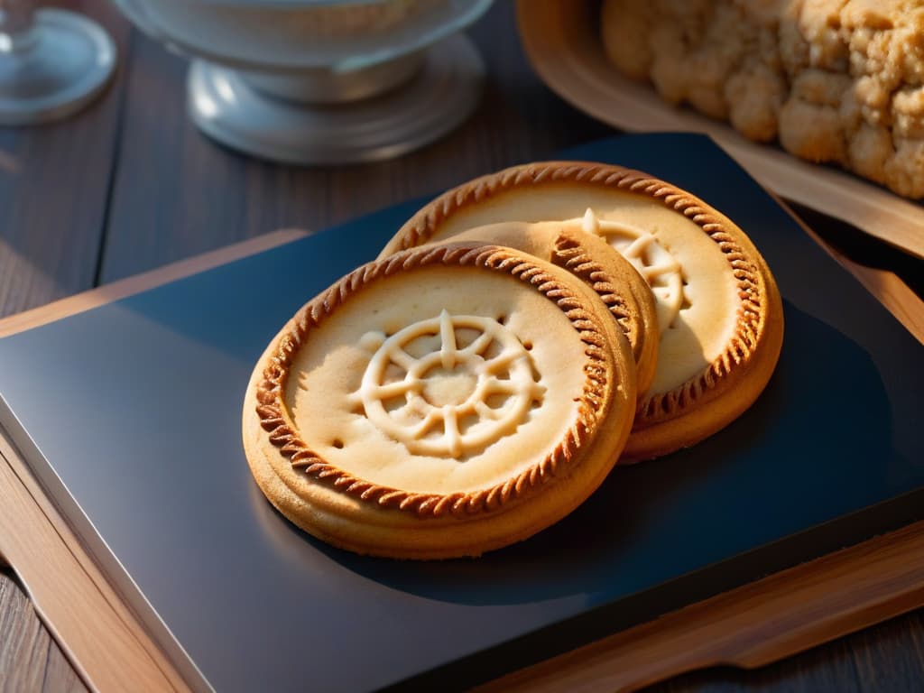  A closeup, ultradetailed image of a perfectly goldenbrown cookie, straight out of the oven, with a tantalizing texture that showcases the intricate nooks and crannies formed during baking. The cookie is placed on a sleek, matte black surface, emphasizing its warm, inviting glow and the subtle variations in color and texture. hyperrealistic, full body, detailed clothing, highly detailed, cinematic lighting, stunningly beautiful, intricate, sharp focus, f/1. 8, 85mm, (centered image composition), (professionally color graded), ((bright soft diffused light)), volumetric fog, trending on instagram, trending on tumblr, HDR 4K, 8K