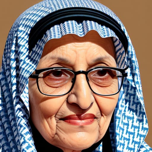  An Arabian grandmother wearing hijab and glasses from hijab region in Saudi Arabia