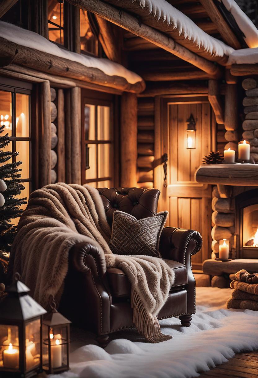  A cozy cabin deep in the snowy woods, bathed in warm candlelight, with a crackling fireplace and plush fur throws. Add a touch of rustic charm and a hint of nostalgia for a vintage aesthetic. hyperrealistic, full body, detailed clothing, highly detailed, cinematic lighting, stunningly beautiful, intricate, sharp focus, f/1. 8, 85mm, (centered image composition), (professionally color graded), ((bright soft diffused light)), volumetric fog, trending on instagram, trending on tumblr, HDR 4K, 8K