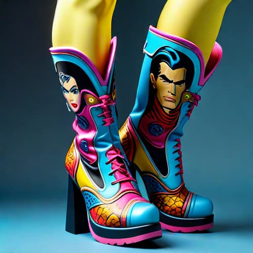  Highly detailed, Irregular Choice, Balenciaga, 3D Printed, in the style of Jack Kirby characters, Greg Rutkowski, shoes,, hyperrealistic, full body, detailed clothing, highly detailed, cinematic lighting, stunningly beautiful, intricate, sharp focus, f/1. 8, 85mm, (centered image composition), (professionally color graded), ((bright soft diffused light)), volumetric fog, trending on instagram, trending on tumblr, HDR 4K, 8K