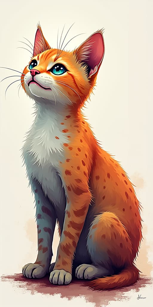  good quality, high quality, the colorful cat artwork shows the cat's side profile and lively expression.